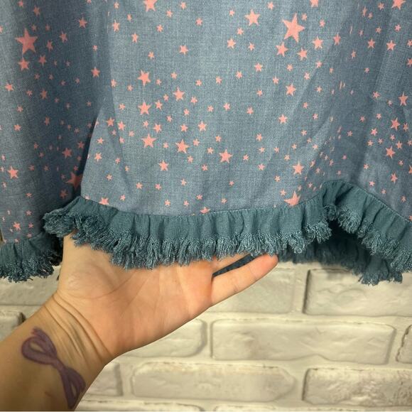 Umgee Ruffles Star Print Linen Blend Top Size Medium - Picture 5 of 12